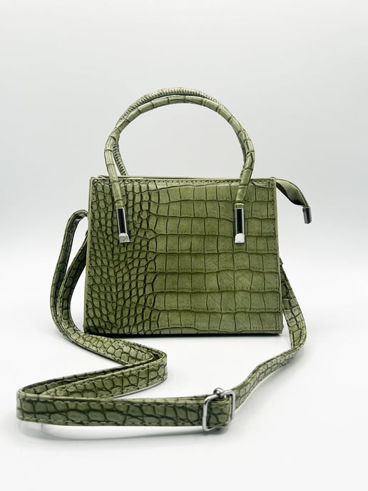 Mini Croc Crossbody Bag in Sage - Image 3