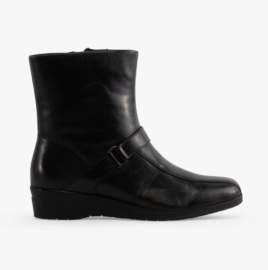 Mod Comfys BERNADETTA Womens Leather Zip Ankle Boots Black - Image 1