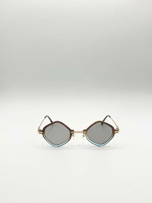 Diamond Shape Sunglasses in Brown Blue - Image 3