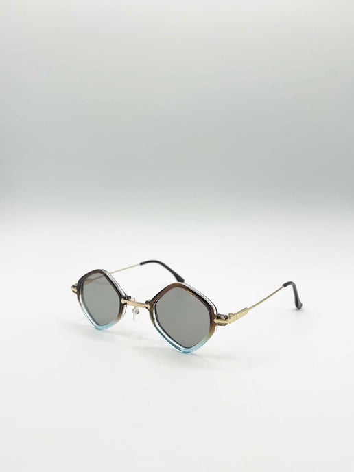 Diamond Shape Sunglasses in Brown Blue - Image 2