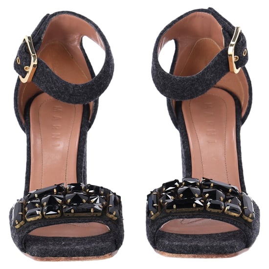 Marni Felt Crystal Embellished Ankle Strap Sandals in Grey Wool - Image 2