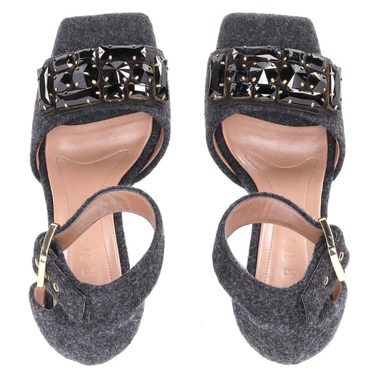 Marni Felt Crystal Embellished Ankle Strap Sandals in Grey Wool - Image 5