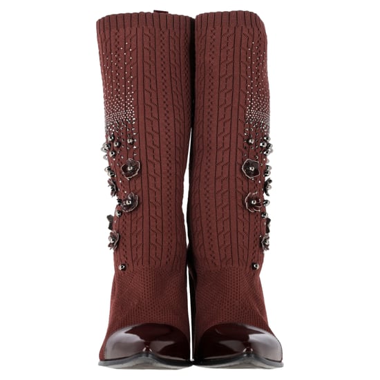 Stuart Weitzman Embellished Knitted Sock Ankle Boots in Brown Wool - Image 2