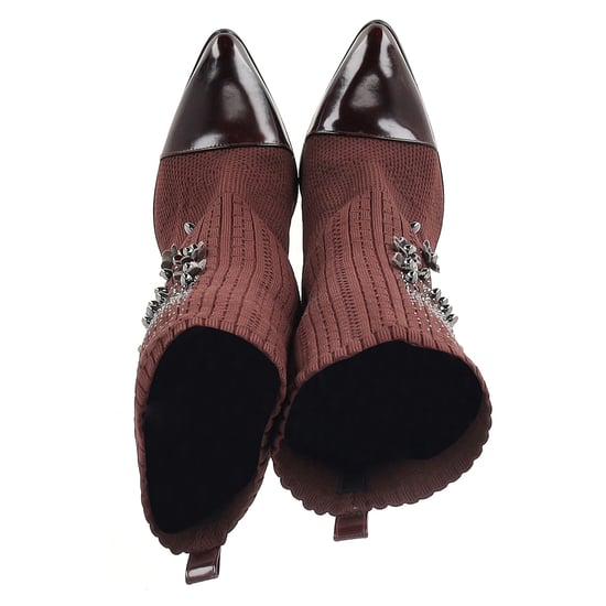Stuart Weitzman Embellished Knitted Sock Ankle Boots in Brown Wool - Image 3