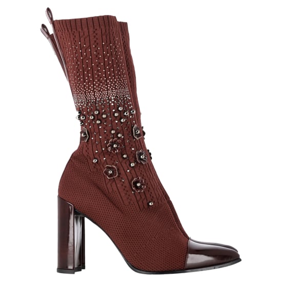 Stuart Weitzman Embellished Knitted Sock Ankle Boots in Brown Wool - Image 1