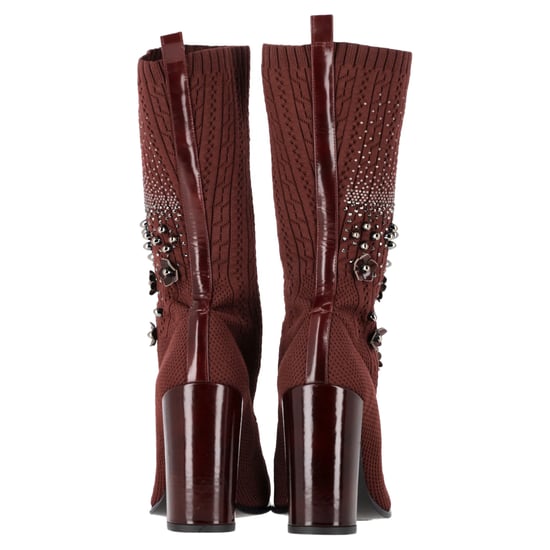 Stuart Weitzman Embellished Knitted Sock Ankle Boots in Brown Wool - Image 5