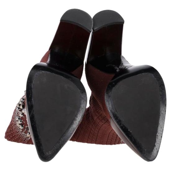 Stuart Weitzman Embellished Knitted Sock Ankle Boots in Brown Wool - Image 6