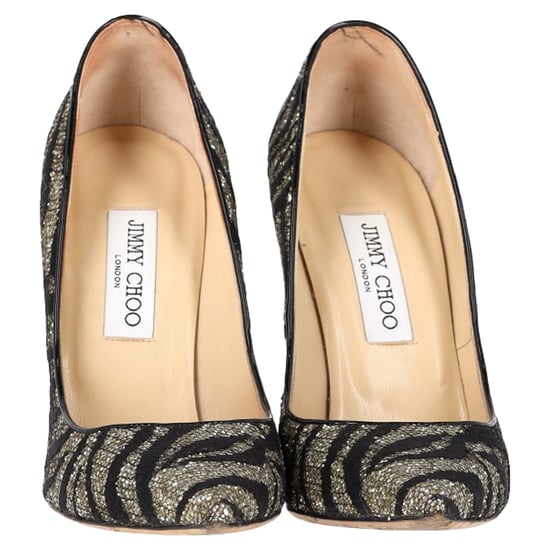 Jimmy Choo Zebra Agnes Pumps in Black and Silver Lace and Glitter - Image 2