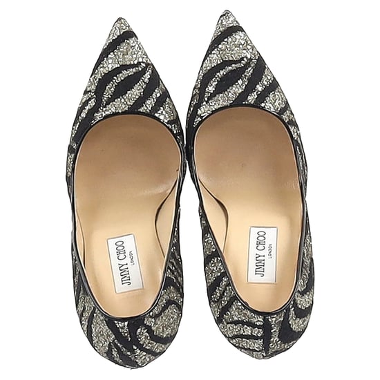 Jimmy Choo Zebra Agnes Pumps in Black and Silver Lace and Glitter - Image 3