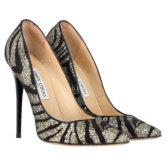 Jimmy Choo Zebra Agnes Pumps in Black and Silver Lace and Glitter - Image 4