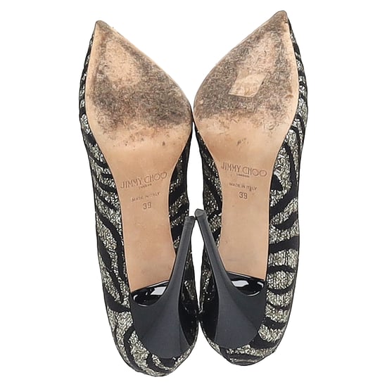 Jimmy Choo Zebra Agnes Pumps in Black and Silver Lace and Glitter - Image 6