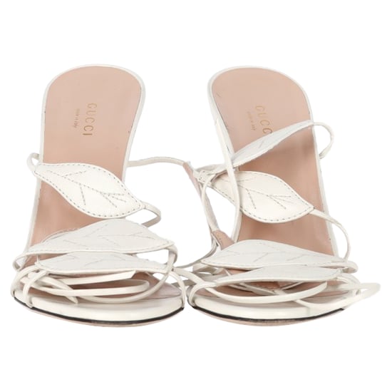 Gucci Leaf Strapped Sandal Heels in White Leather - Image 2
