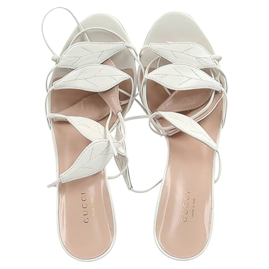 Gucci Leaf Strapped Sandal Heels in White Leather - Image 3