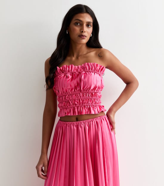 Hot Pink Ruched Bandeau Top - Image 3