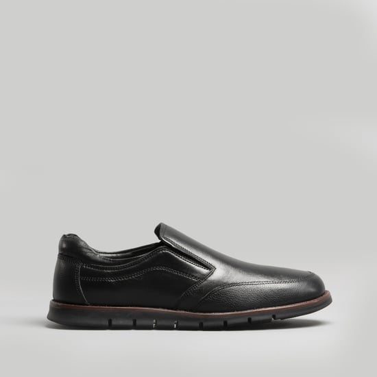ADONIS Mens Leather Slip on Shoes Black - Image 1