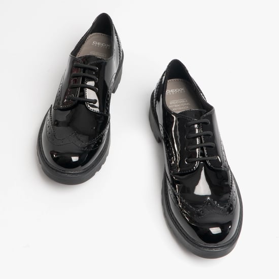 JR CASEY Girls Patent Brogue School Shoes Black - Image 1