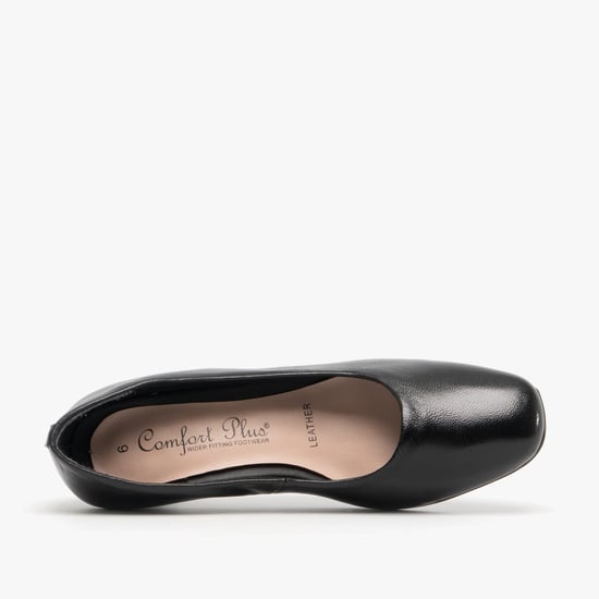 KARLY Ladies Leather Court Shoes Black - Image 4