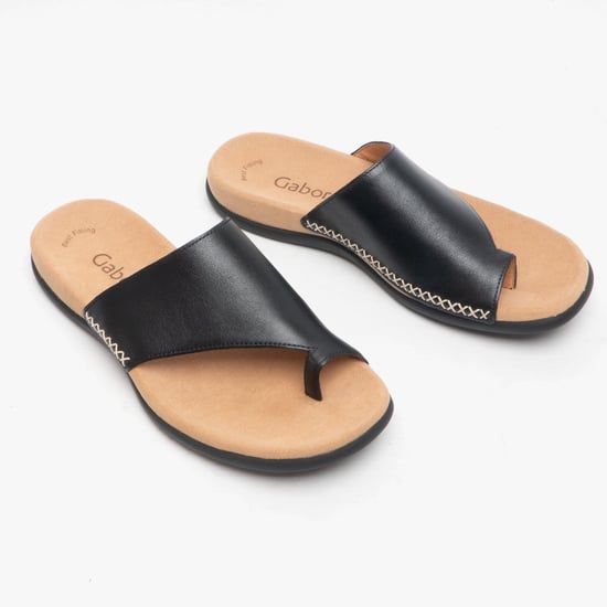 LANZAROTE Ladies Leather Mule Sandals Black - Image 2