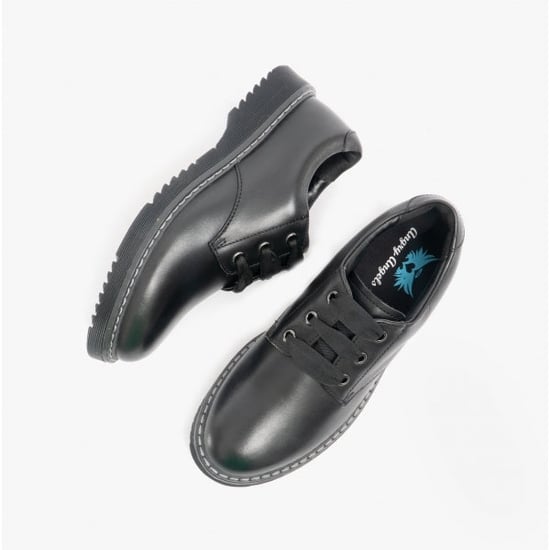 IMPACT Girls Leather Lace Up School Shoes Black - Image 2