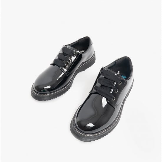 IMPACT Girls Leather Lace Up School Shoes Patent Black - Image 2