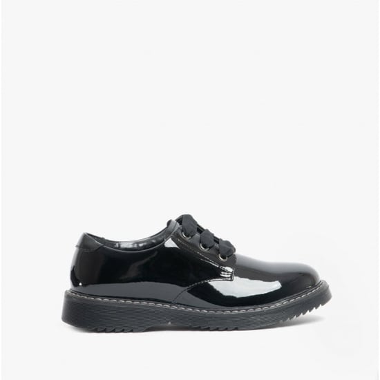 IMPACT Girls Leather Lace Up School Shoes Patent Black - Image 3