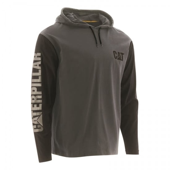 CAT 1510425 Mens Cotton Hooded Long Sleeve T-Shirt Dark Grey - Image 1