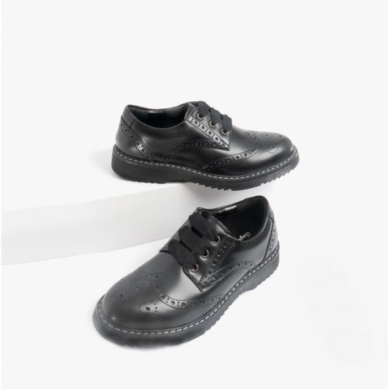 IMPULSIVE Girls Leather Lace Up School Shoes Hi Shine Black - Image 3