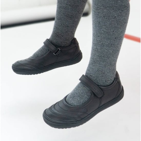 HADRIEL I Girls Leather Touch Fasten School Shoes Black - Image 2