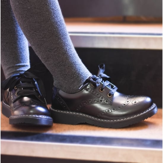 IMPULSIVE Girls Leather Lace Up School Shoes Hi Shine Black - Image 1