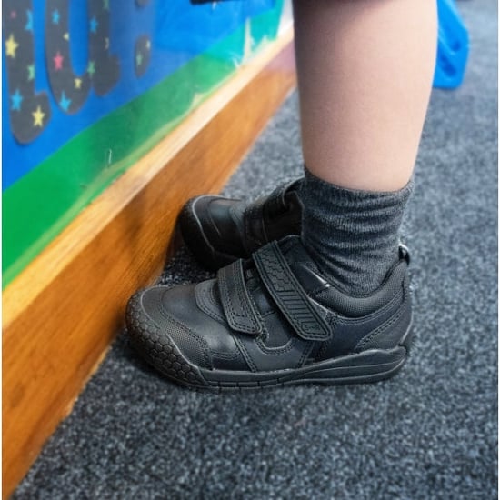 STRIKE Boys Leather Touch Fasten School Shoes Black - Image 2