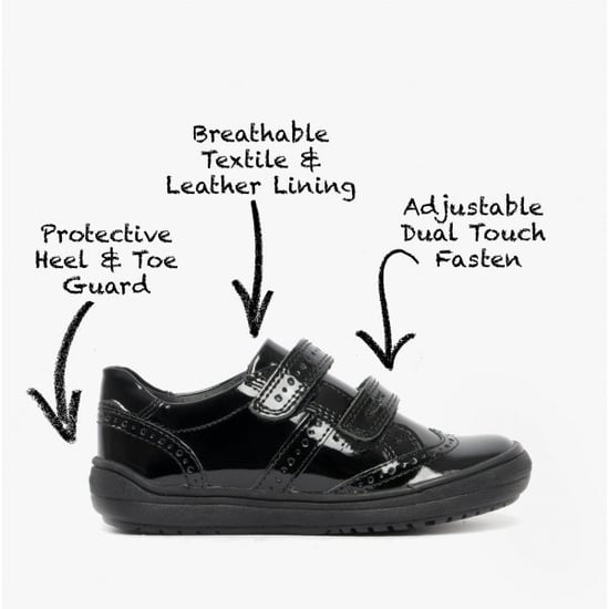 HADRIEL G G Girls Leather Touch Fasten School Shoes Patent Black - Image 1