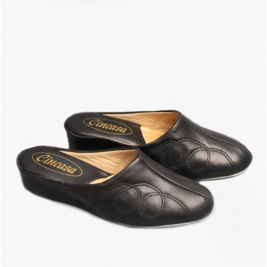 Cincasa Menorca MAHON Womens Leather Mule Slippers Black - Image 2