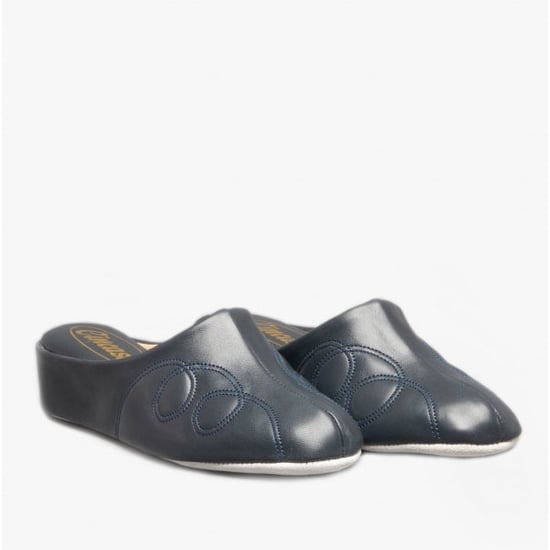 Cincasa Menorca MAHON Womens Leather Mule Slippers Navy - Image 2