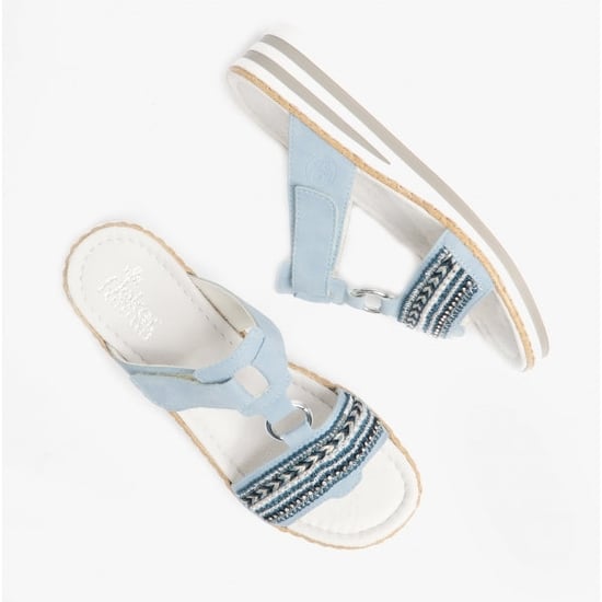 V02M6-10 Ladies Wedge Sandals Blue - Image 2
