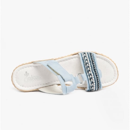 V02M6-10 Ladies Wedge Sandals Blue - Image 4