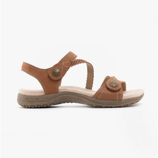 MALIBU Ladies Leather Touch Fasten Sandals Walnut - Image 1