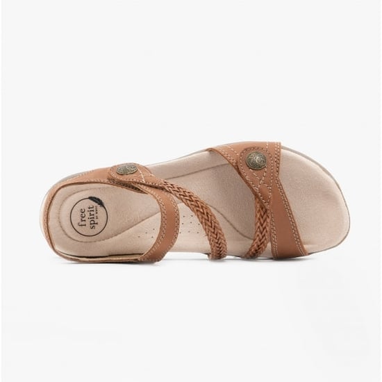 MALIBU Ladies Leather Touch Fasten Sandals Walnut - Image 5