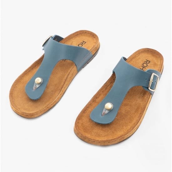 5860 Ladies Leather Mule Sandals Blue Jeans - Image 3