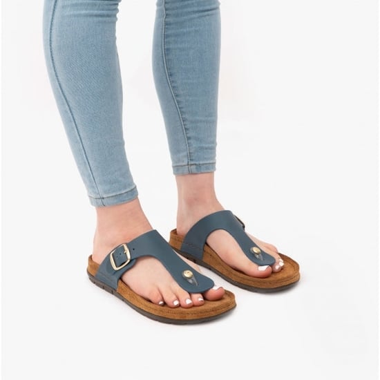 5860 Ladies Leather Mule Sandals Blue Jeans - Image 2