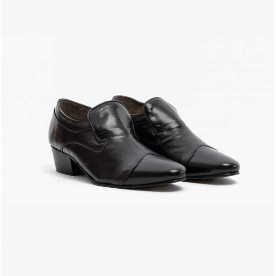 CARLUCCIO Mens Leather Cuban Heel Shoes Black - Image 2