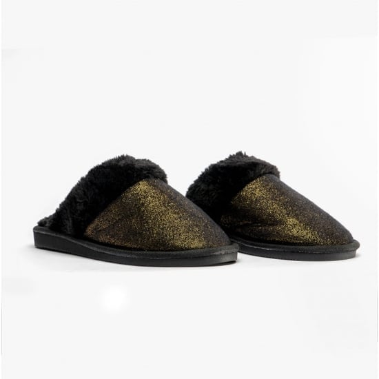 Jo & Joe SHIMMER Womens Mule Slippers Black - Image 3