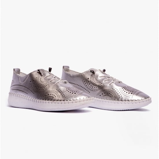 KATYA Ladies Bungee-Lace Trainers Silver - Image 2