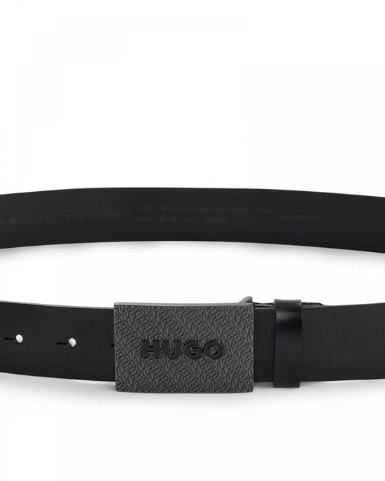 HUGO Gilao Mens Matte Leather Belt with Branded Plaque Buckle - Image 2