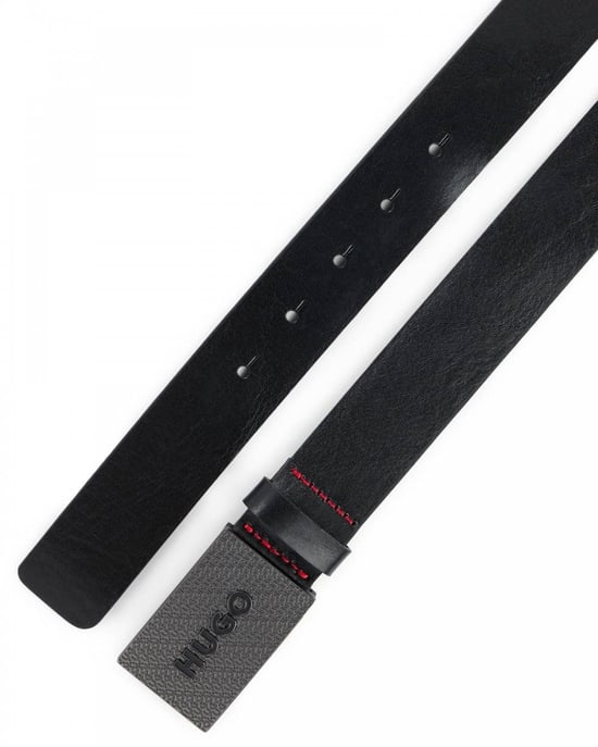 HUGO Gilao Mens Matte Leather Belt with Branded Plaque Buckle - Image 3