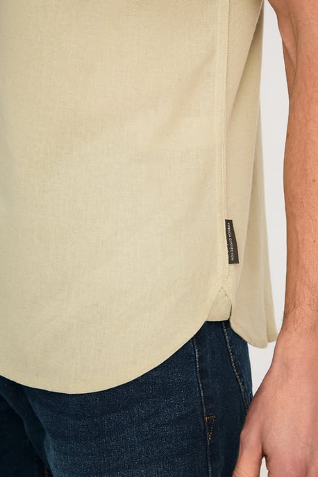 Light Green Linen Blend Short Sleeve Chest Pocket Shirt - Image 5