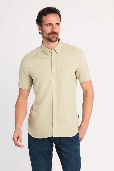 Light Green Linen Blend Short Sleeve Chest Pocket Shirt - Image 1
