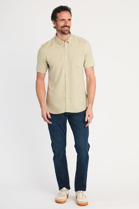 Light Green Linen Blend Short Sleeve Chest Pocket Shirt - Image 3