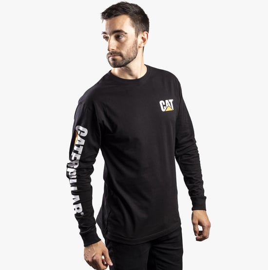 CAT HANDELSMERK BANDEER Heren Katoenen Lange Mouw T-Shirt Zwart - Image 1