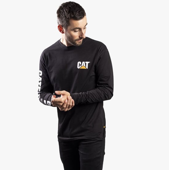 CAT HANDELSMERK BANDEER Heren Katoenen Lange Mouw T-Shirt Zwart - Image 3