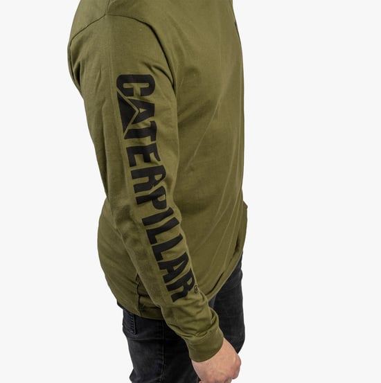 CAT TRADEMARK BANNER Mens Cotton Long Sleeve T-Shirt Green - Image 2
